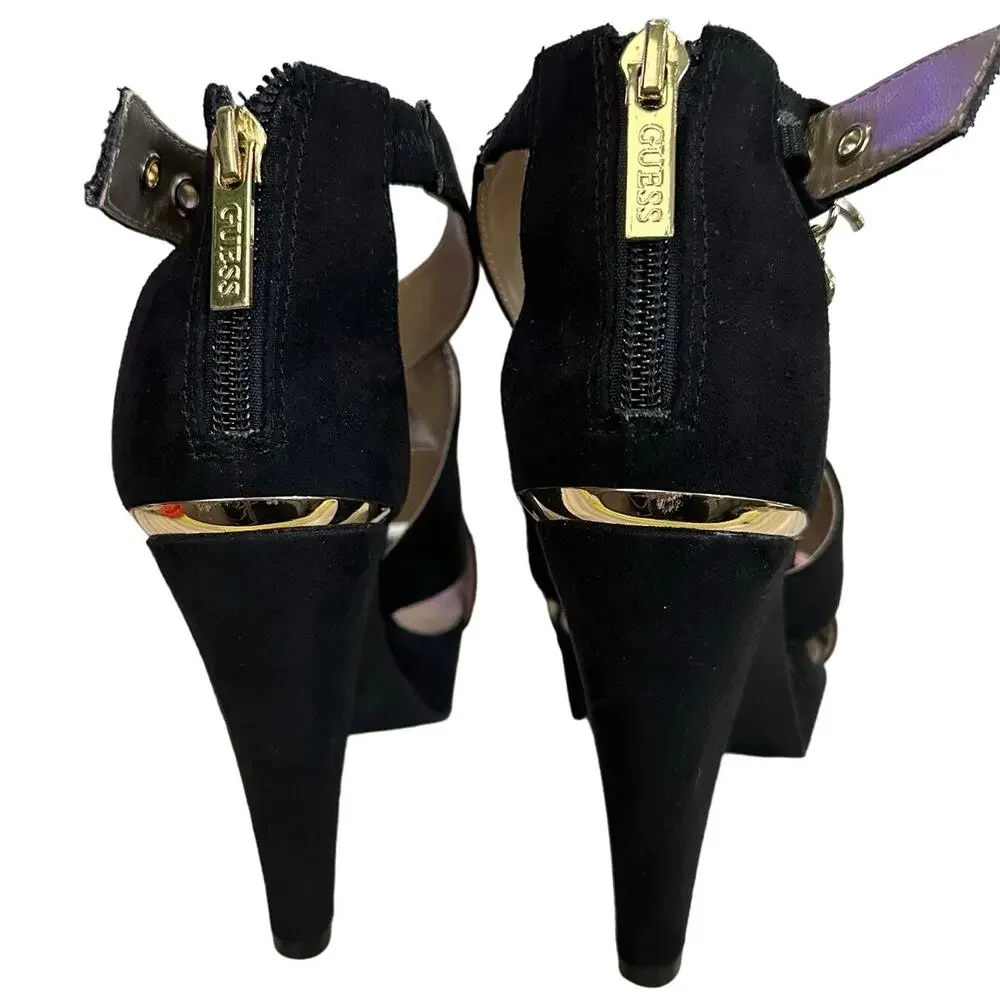Guess strappy‎ sandal block chunky heels   Criss cross  size 6.5 suede leather